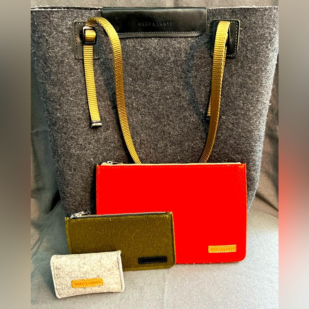 Gorgeous designer Wool Felt Tote and Accessories bundle.  Graf & Lantz.